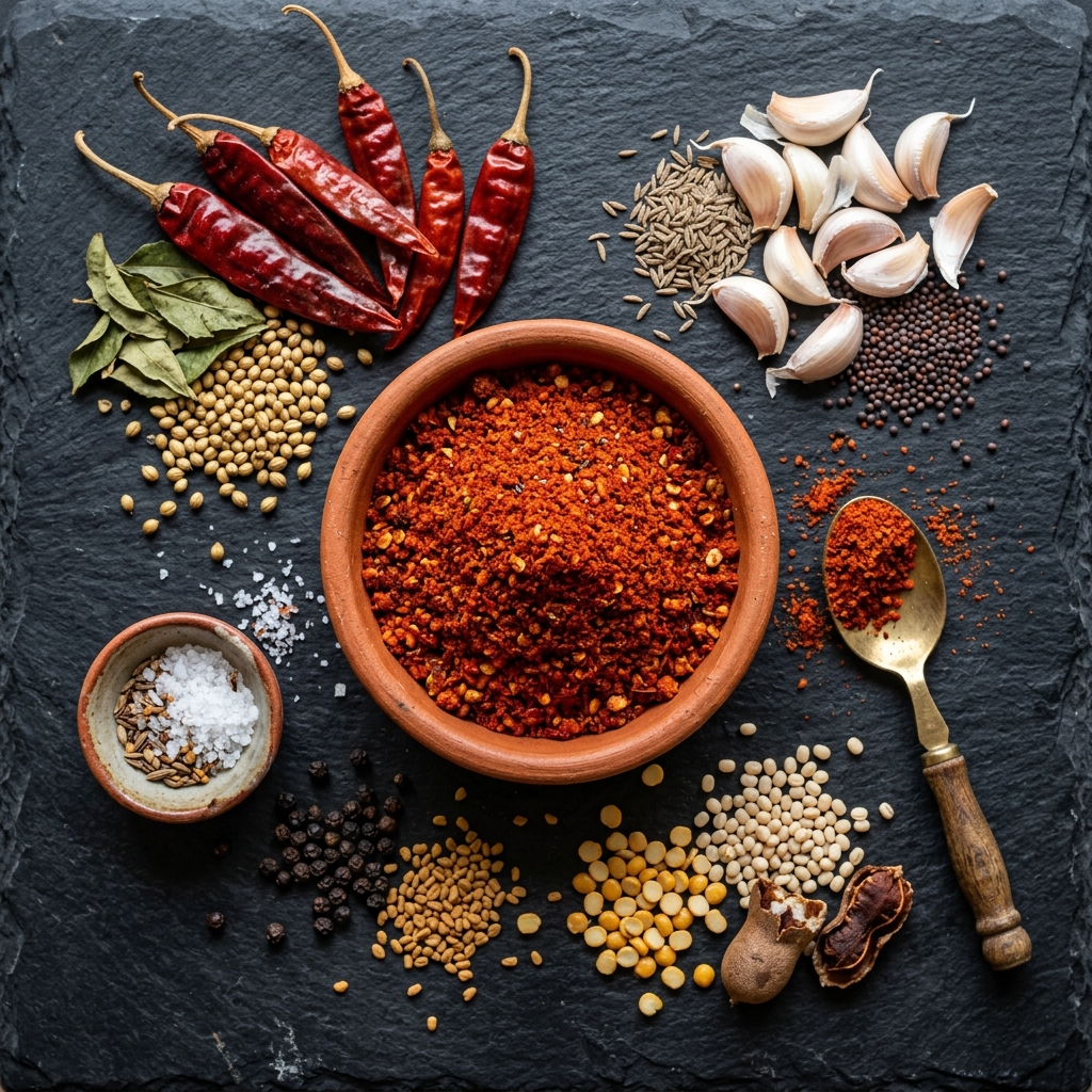 Karam podi flatlay