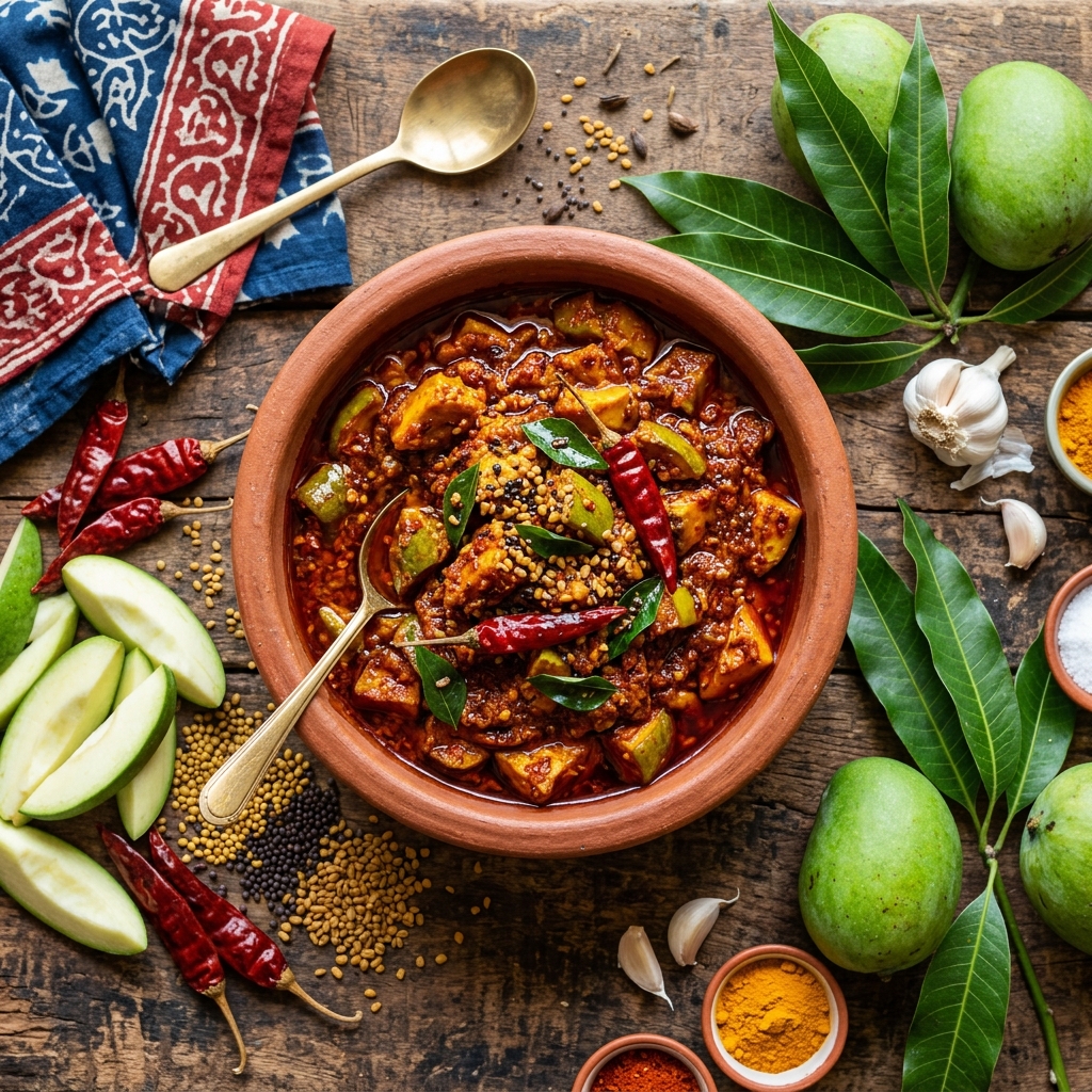 Mango pickle flatlay